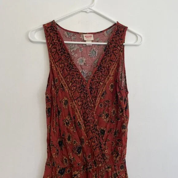 MOSSIMO SUPPLY CO Rust Red Burnt Orange Floral Sunflower Boho Sleeveless Romper - Picture 4 of 16